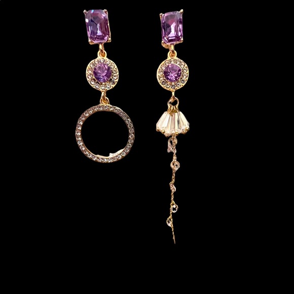 GORGEOUS LAVENDER CRYSTAL MISMATCHED EARRINGS WITH 925 SILVER POSTS - Picture 6 of 9